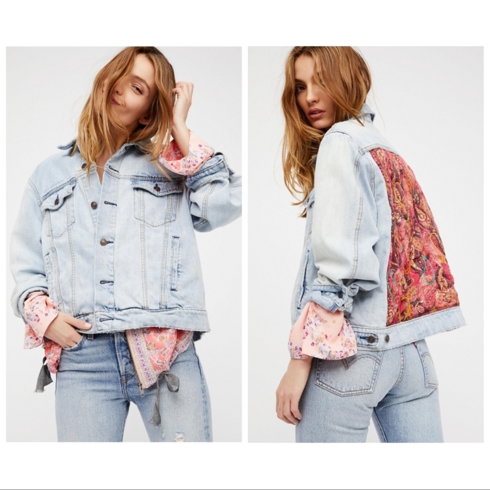 Free People Paisley Quilted Denim Jacket XS/S